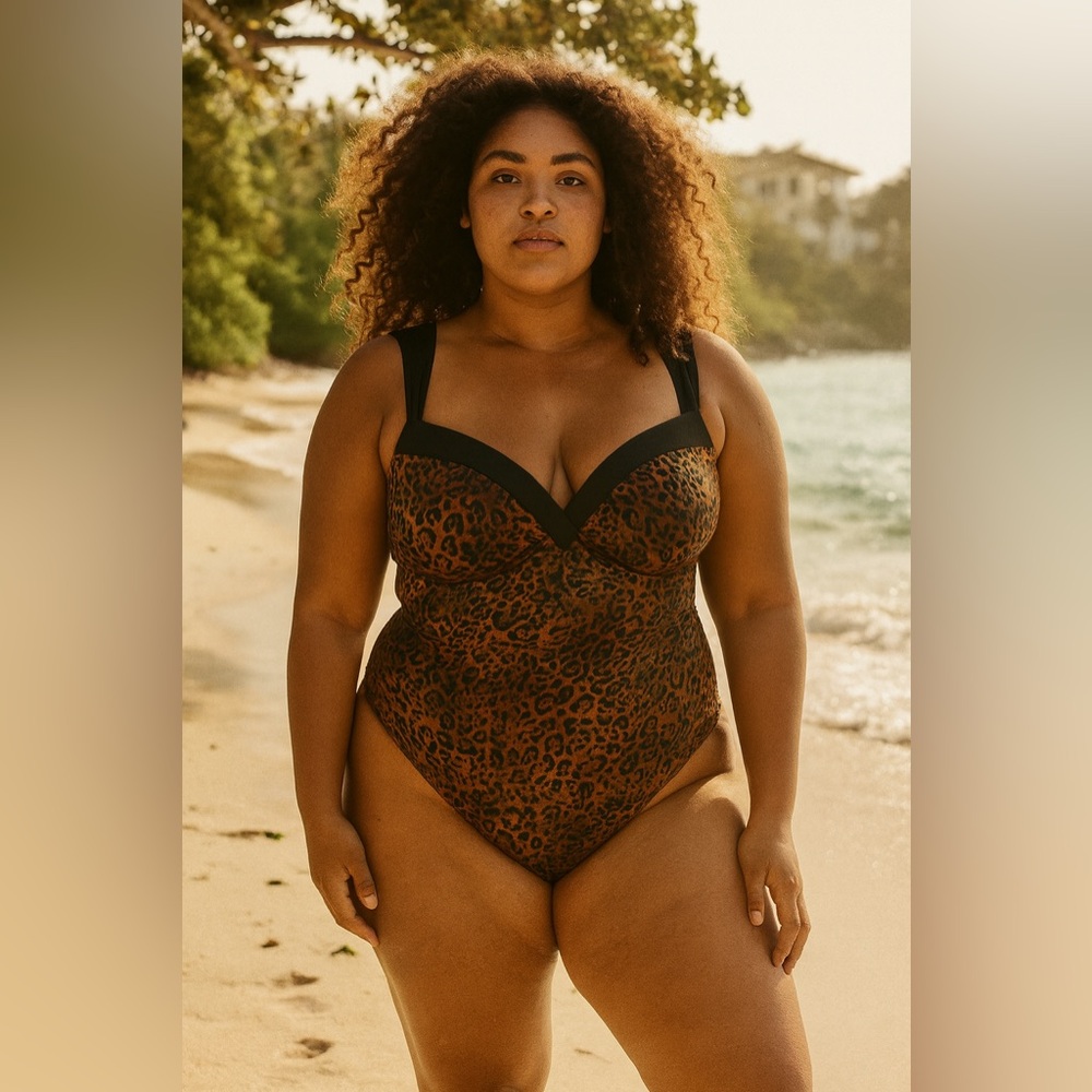 MIRACLESUIT Plus Brown Leopard Animal Printed One-Piece Swimsuit‎ NWOT Size 24W